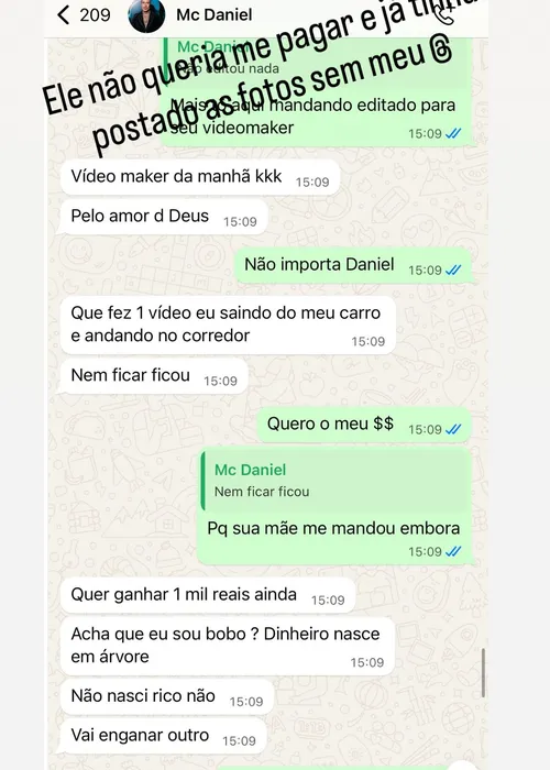
					Fotógrafa expõe prints e nova ameaça de MC Daniel após acusação
				
				
