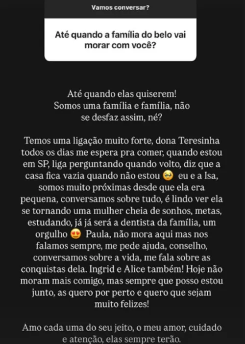 
					Gracyanne Barbosa comenta presença dos parentes de Belo em sua casa
				
				