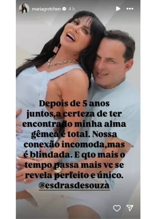 
					Gretchen se declara para Esdras após 18 casamentos: 'Alma gêmea total'
				
				
