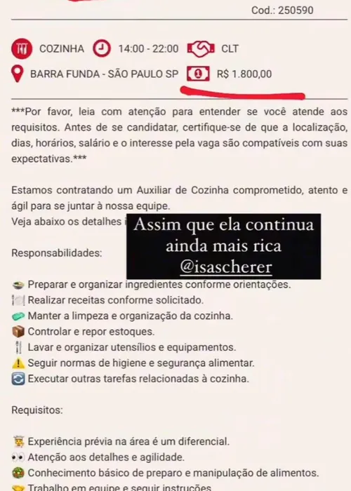 
					Isa Scherer se pronuncia após críticas à vaga com salário de R$ 1.800
				
				