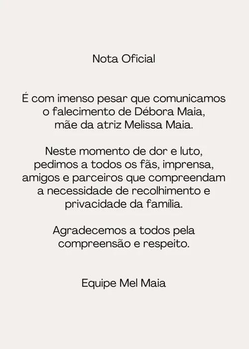 
					Mãe de Mel Maia é encontrada morta no Rio de Janeiro
				
				