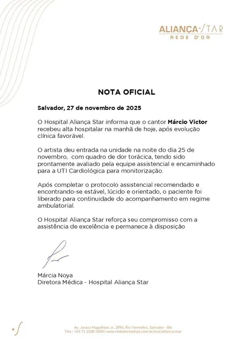 
					Márcio Victor recebe alta do hospital após cirurgia no coração
				
				