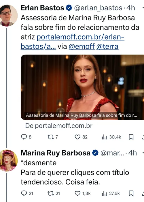 
					Marina Ruy Barbosa ameaça processar jornalista após ataques: 'Sonsa'
				
				