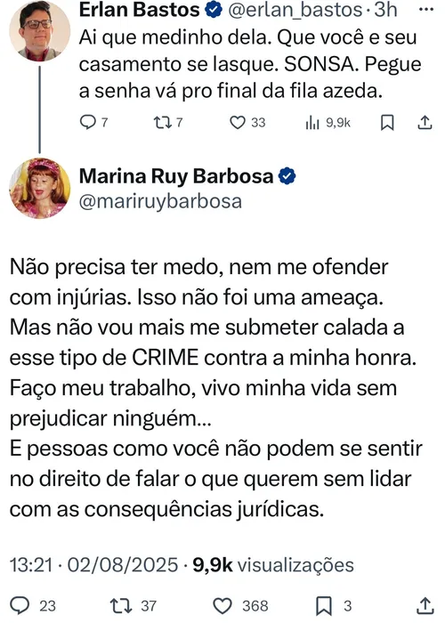 
					Marina Ruy Barbosa ameaça processar jornalista após ataques: 'Sonsa'
				
				