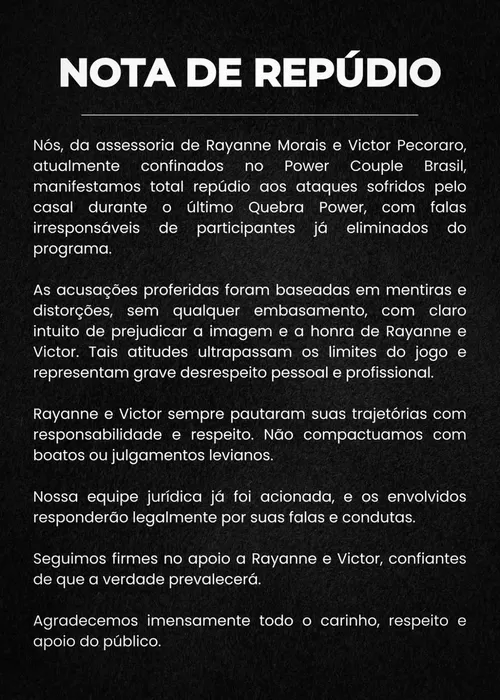 
					'Power Couple': equipe de Victor e Rayanne reage à traição revivida
				
				