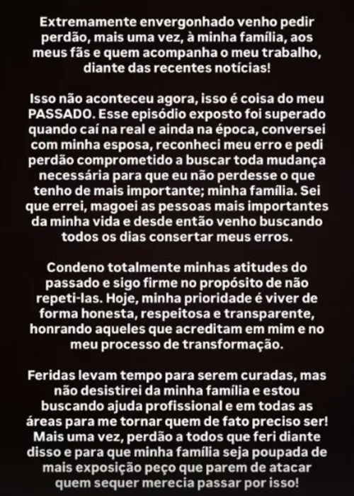 
					Tirullipa implora perdão após escândalo de traição: 'Não desistirei'
				
				