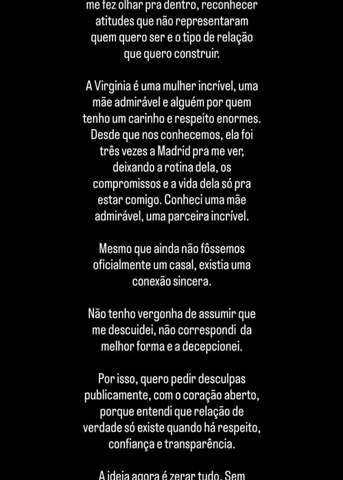   					Vini Jr pede chance a Virginia após caso com modelo: 'Vergonha'  				  				