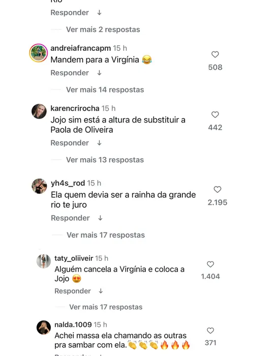 
				
					Web pede troca de Virginia por Jojo na Grande Rio após atitude; VÍDEO
				
				