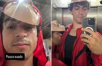 Filho de Xanddy e Carla Perez se disfarça com a noiva e curte Carnaval