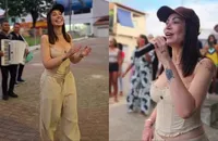 Solange Almeida surpreende conterrâneos e canta em rua da Bahia; VÍDEO