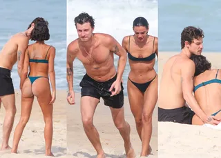 Bruna Marquezine e Shawn Mendes curtem praia com direito a 'mão boba'
