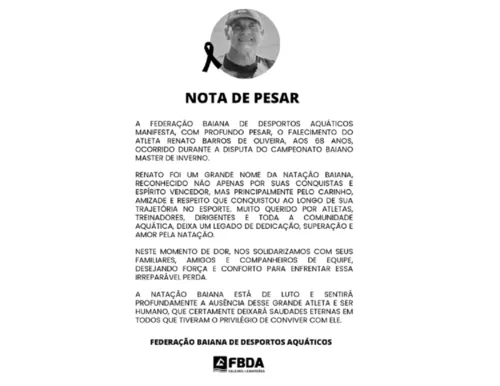 
					Atleta de 68 anos passa mal e morre em competição de natação na Bahia
				
				