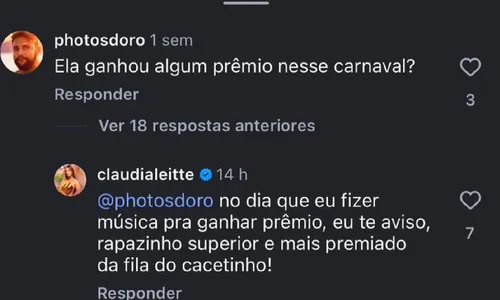 
					Claudia Leitte se irrita e dá resposta afiada na web: 'Cacetinho'
				
				