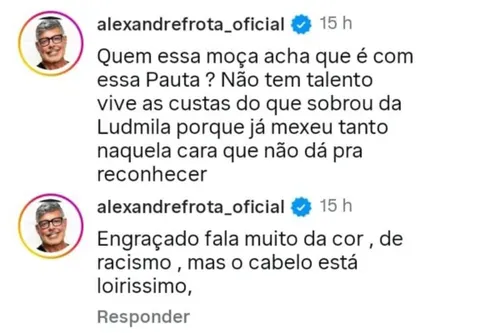 
					Frota ataca Brunna Gonçalves em caso de racismo: 'Cabelo loiríssimo'
				
				