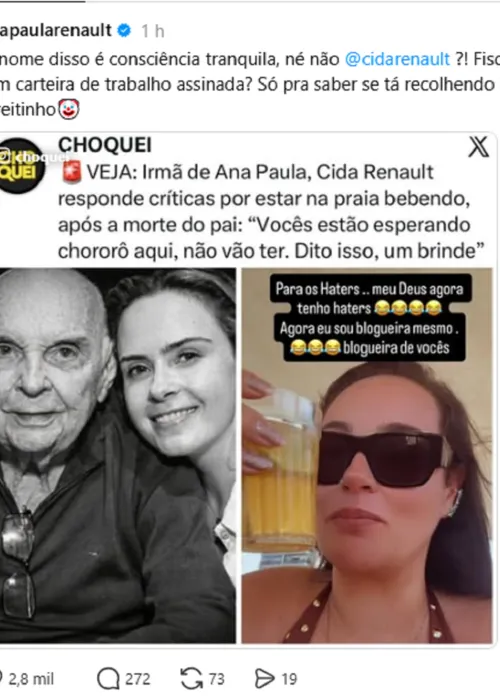 
					Ana Paula Renault sai em defesa da irmã e detona 'fiscais de luto'
				
				