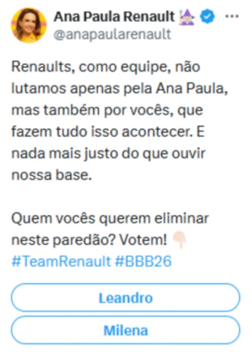 
					BBB 26: equipe de Ana Paula é massacrada por ataque a Milena e recua
				
				