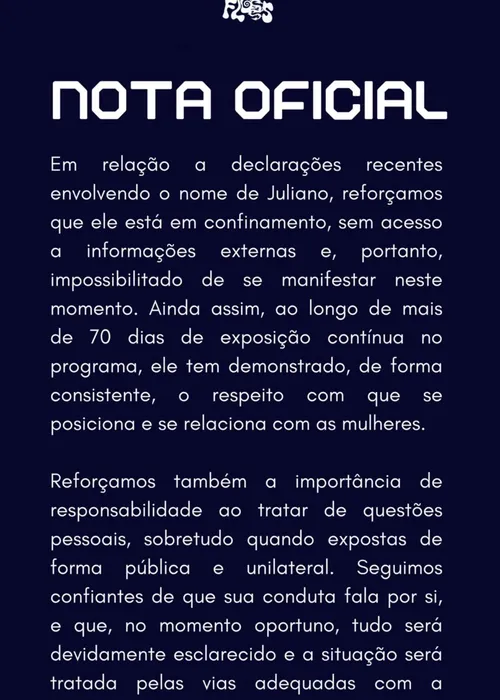 
					BBB 26: equipe de Juliano se pronuncia após exposição de ex-namorada
				
				