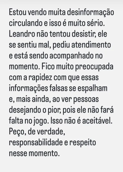 
					'BBB 26': esposa de Leandro Boneco se pronuncia após sumiço do brother
				
				