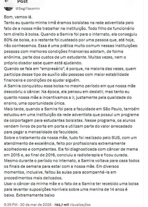 
					BBB 26: irmã de Samira conta a verdade sobre internato e câncer da mãe
				
				