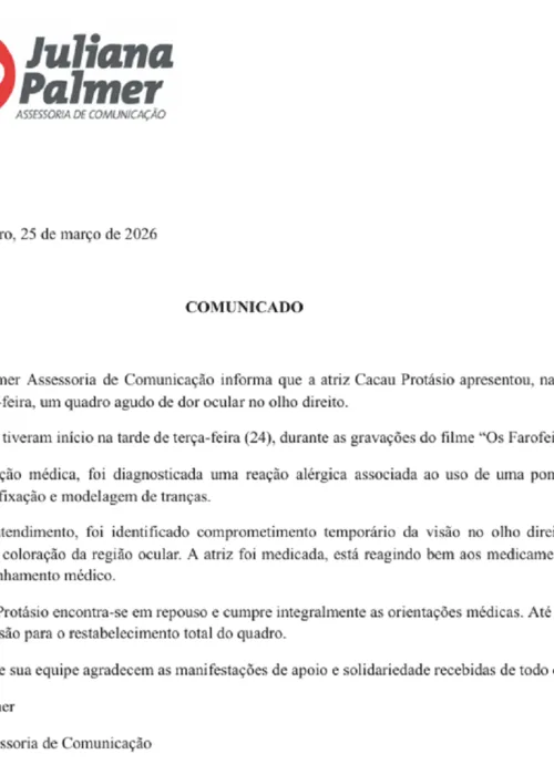 
					Cacau Protásio perde visão após uso de pomada e assusta fãs: 'Dor'
				
				