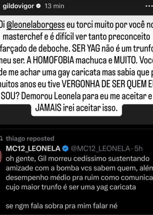
					Ceci Ribeiro detona ex-Masterchef após ataques a Gil do Vigor
				
				