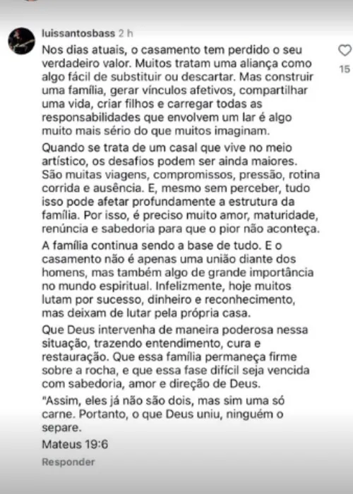 
					Matheus Aleixo perde a paciência após desabafo da ex-esposa: 'Mentira'
				
				
