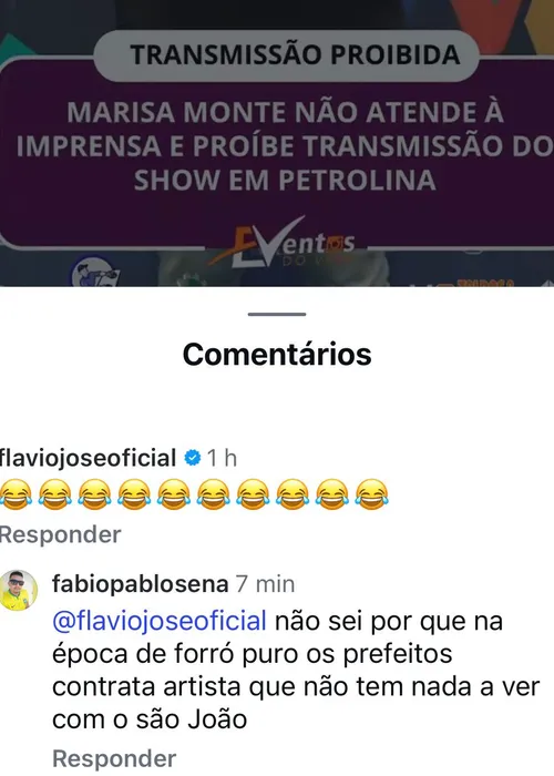 
					Flávio José cai na risada após exigências de Marisa Monte no São João
				
				