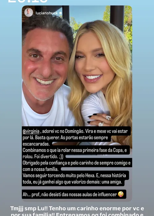 
					Luciano Huck se declara para Virginia após fim de quadro no 'Domingão'
				
				