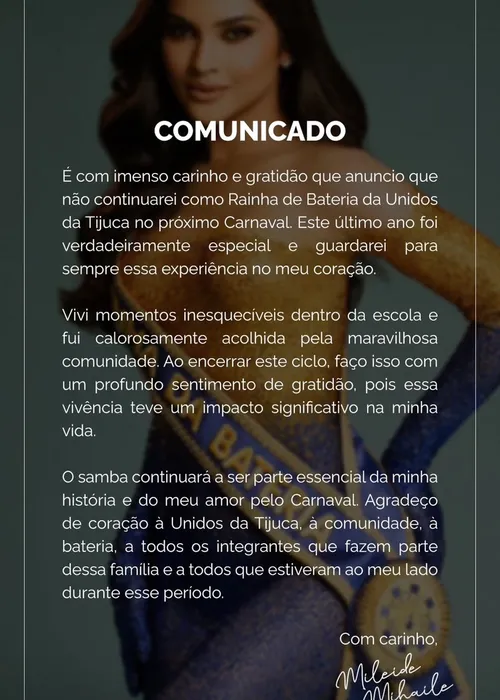 
					Unidos da Tijuca é detonada por dispensar Mileide Mihaile do Carnaval
				
				
