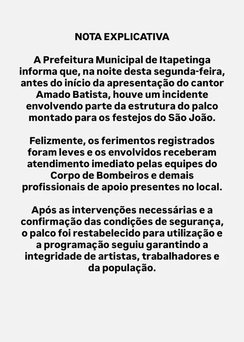 
					Veja momento em que palco desaba durante show de Amado Batista
				
				