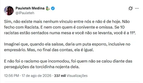 
					Amiga de Ana Paula Renault rompe amizade após ataques a Tia Milena
				
				