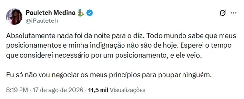 
					Amiga de Ana Paula Renault rompe amizade após ataques a Tia Milena
				
				