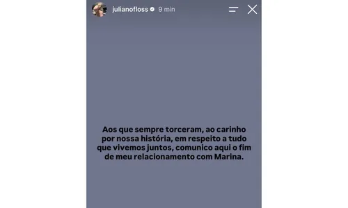
					Juliano Floss revela término do namoro com Marina Sena: 'Respeito'
				
				