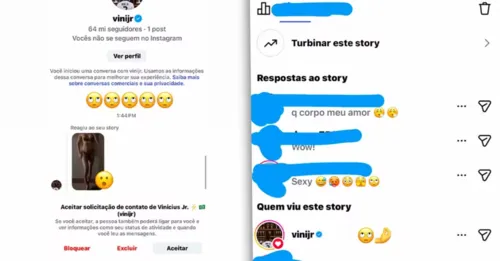 
					Modelo Nina Hoffman explica por que expôs mensagem 'ousada' de Vini Jr
				
				