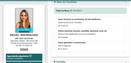 
					Rachel Sheherazade chama atenção por declaração de bens: 'Mentindo'
				
				