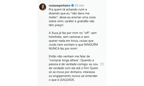 
					Rosiane Pinheiro revela ajuda de Xuxa: 'Ninguém nunca fez por mim'
				
				