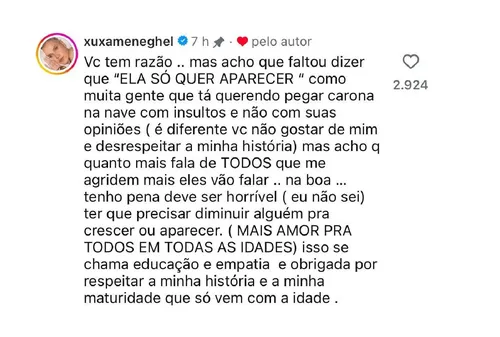 
					Xuxa solta o verbo após 41 ataques de Mara Maravilha: 'Carona na nave'
				
				