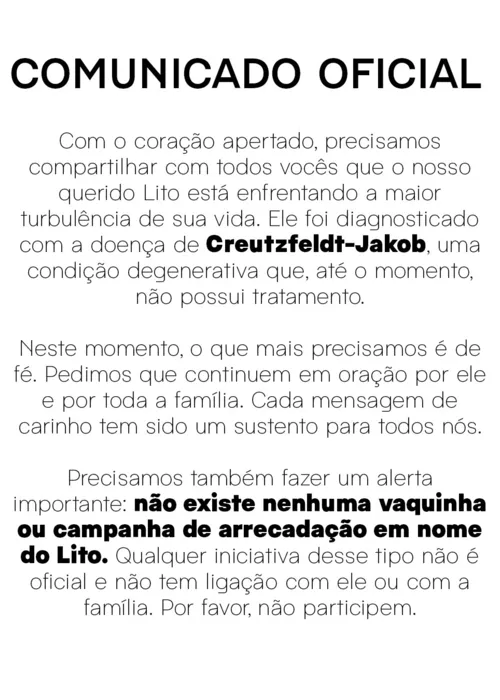 
					Influenciador Lito Sousa é diagnosticado com doença rara e sem cura
				
				