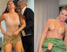Paolla Oliveira passa sufoco para vestir roupas: 'Grande gostosa'