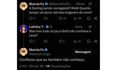
					A Fazenda 18: Márcia Fu debocha de Lexa após briga de Darlin e Giovanna: 'Também não conheço'
				
				