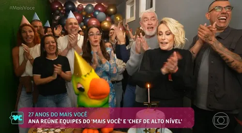 
					Ana Maria Braga ouve 'zum zum zum' e descobre festa surpresa nos 27 anos do 'Mais Você'; apresentadora se emociona
				
				