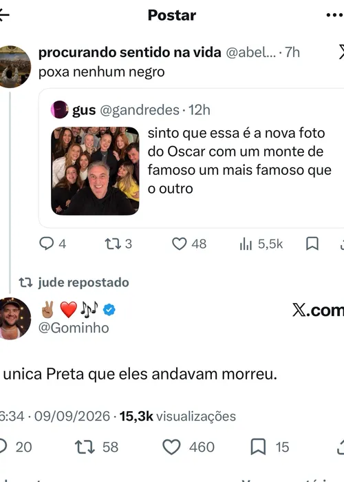 
					Gominho alfineta Luciano Huck após foto com famosos: 'Única Preta'
				
				