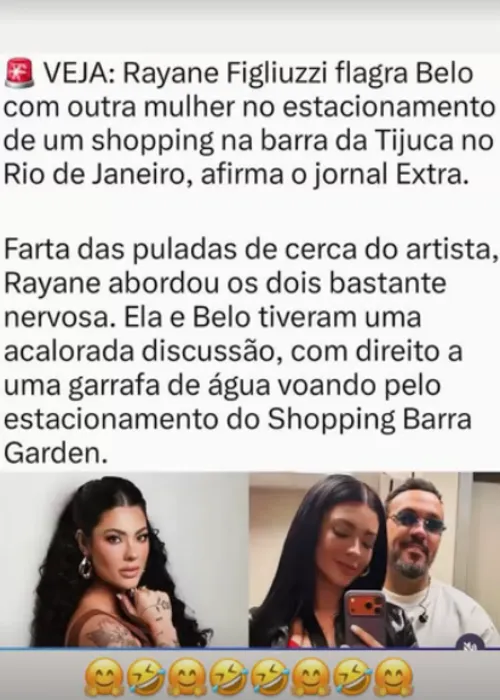 
					Belo 'chuta o balde' e debocha de acusações de traição a Rayane Figliuzzi: 'Vontade louca'
				
				