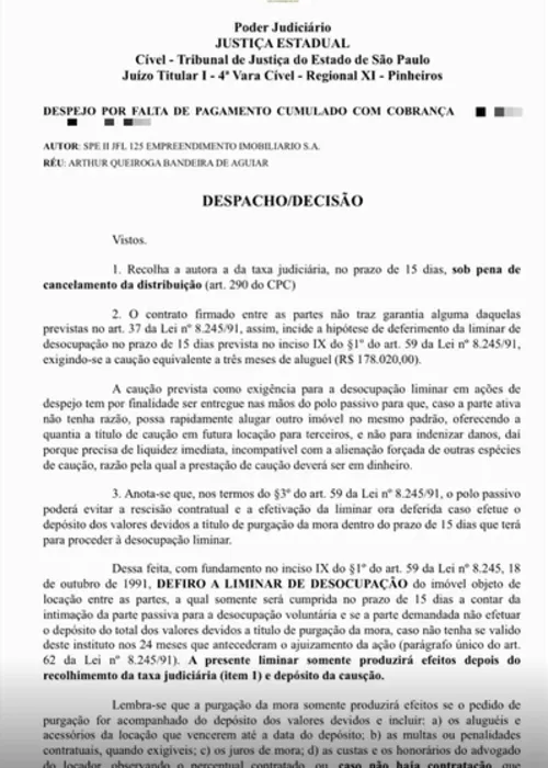 
					Jornalista Fábia Oliveira expõe autos do processo de despejo após Arthur Aguiar negar crise
				
				