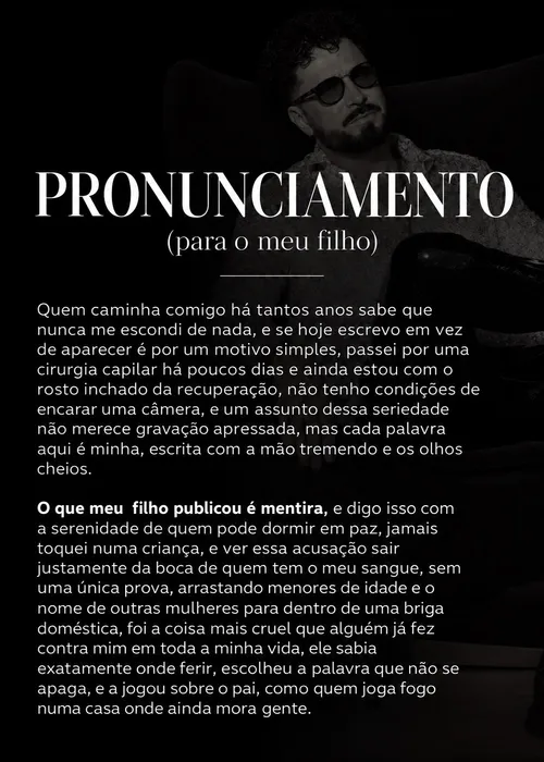 
					Latino se defende de acusação de pedofilia feita pelo filho e revela desejo: 'Longe de plateia'
				
				