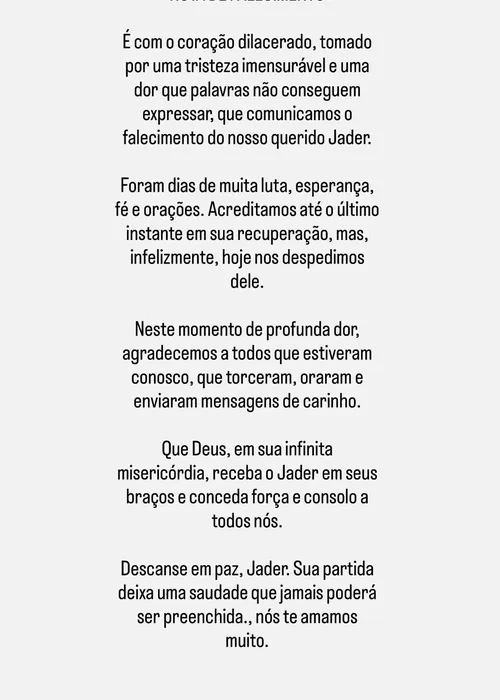 
					Morre Nego Jader, segurança de Deolane Bezerra, após internação por convulsão; irmã de Deolane confirma perda
				
				