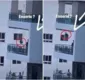 
                  Longe demais: criança brinca em balanço na varanda do 7º andar