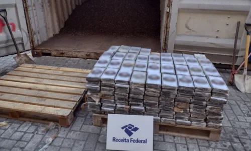 
				
					Mais de meia tonelada de cocaína é apreendida em cargas de ferroníquel e cerâmica no Porto de Santos
				
				