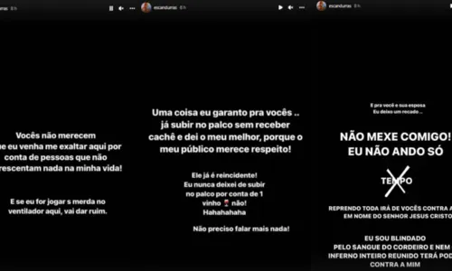 
				
					Filipe Escandurras e Jau trocam farpas na web após confusão em show: 'Tenha mais educação'
				
				