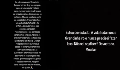 
				
					Carlinhos Maia tem prejuízo de R$ 5 milhões após ter casa assaltada em Maceió: 'Devastado'
				
				